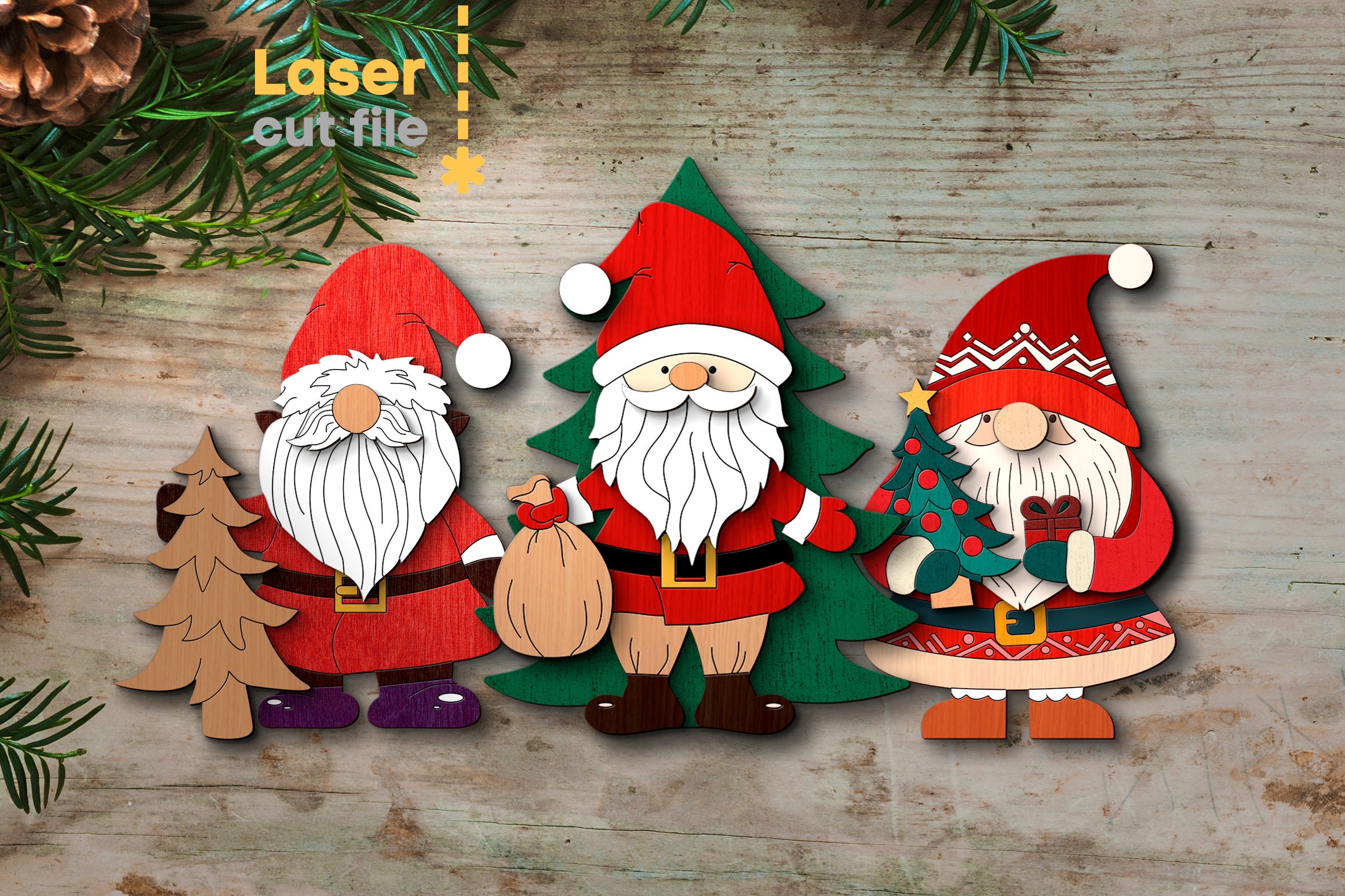 Santa Claus SVG Bundle. Laser Cut File for Glowforge, Christmas Tree ...