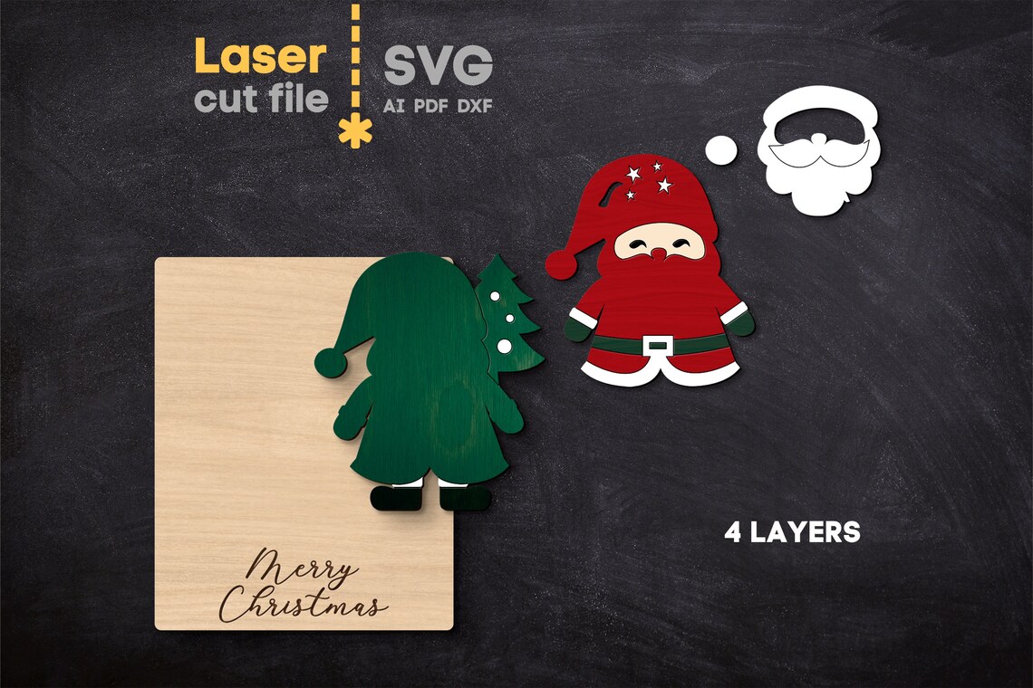 Santa Claus Card SVG Bundle. Laser Cut File for Glowforge, Merry ...