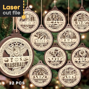 Christmas Sport SVG Bundle Laser cut file for Glowforge Monogram Baseball Hockey Ornament Sign Ball Svg Dxf Ai Pdf Cdr INSTANT DOWNLOAD