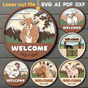 Farmhouse Welcome SVG Bundle. Laser cut file for Glowforge, Farm Animals Cow Horse Chicken Pig Sheep, Svg Dxf Ai Pdf Cdr, INSTANT DOWNLOAD