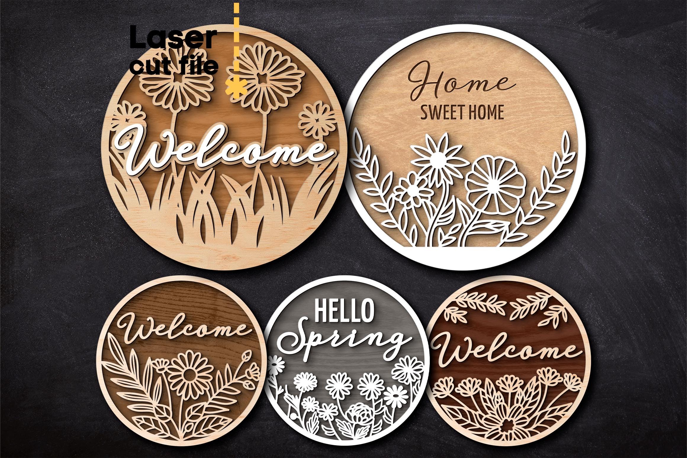 Spring Welcome SVG Bundle. Laser Cut File for Glowforge, Flowers Door ...