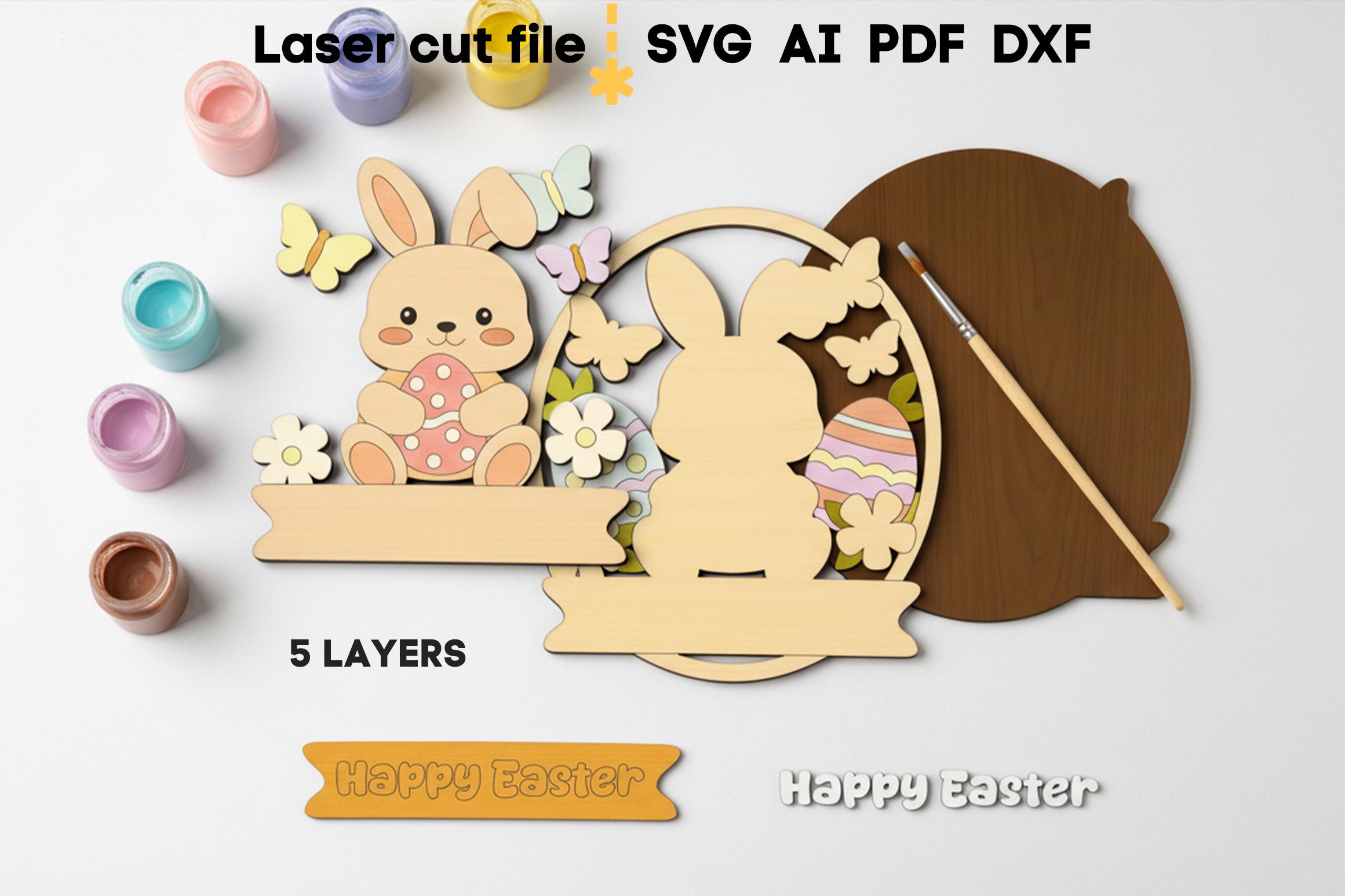 Happy Easter SVG Bundle. Laser Cut File for Glowforge, Bunny Eggs ...