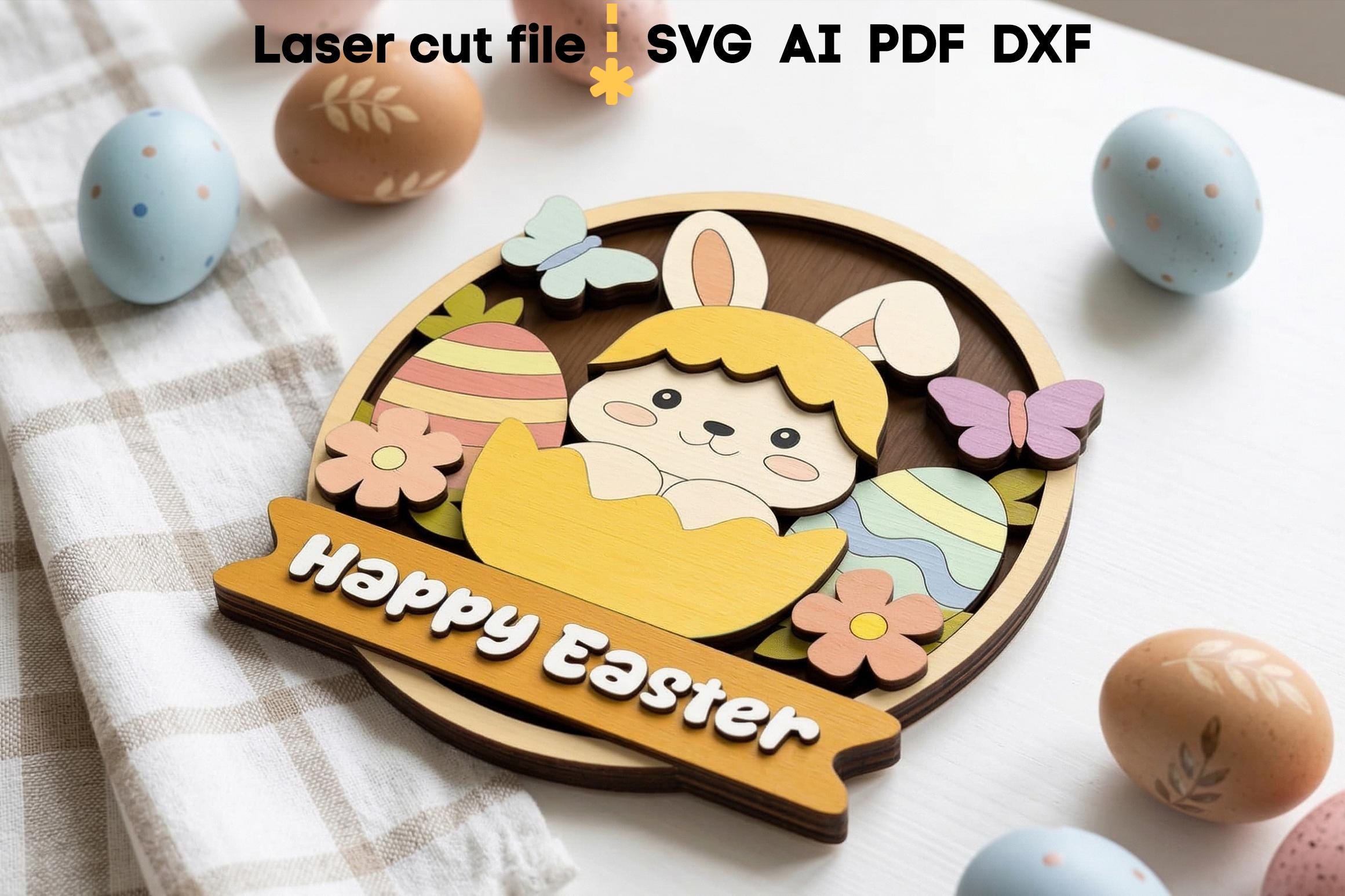 Happy Easter SVG Bundle. Laser Cut File for Glowforge, Bunny Eggs ...