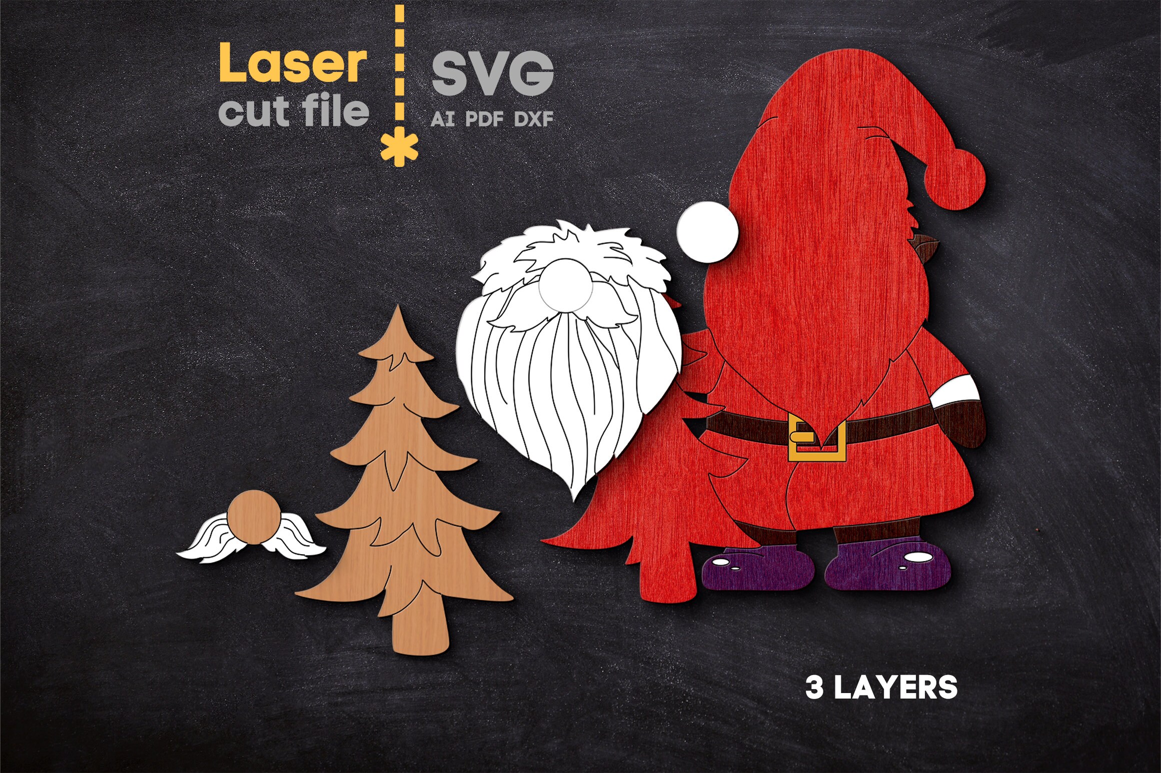 Santa Claus SVG Bundle. Laser Cut File for Glowforge, Christmas Tree ...