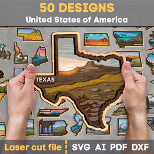 50 American states Bundle SVG. Laser cut file for Glowforge Cricut Silhouette, Svg Dxf Ai Pdf Cdr, INSTANT DOWNLOAD