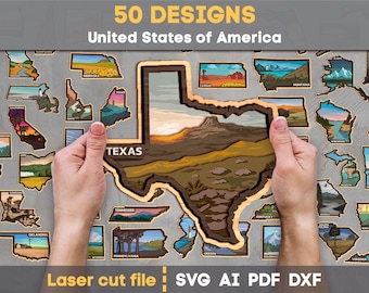 50 American states Bundle SVG. Laser cut file for Glowforge Cricut Silhouette, Svg Dxf Ai Pdf Cdr, INSTANT DOWNLOAD