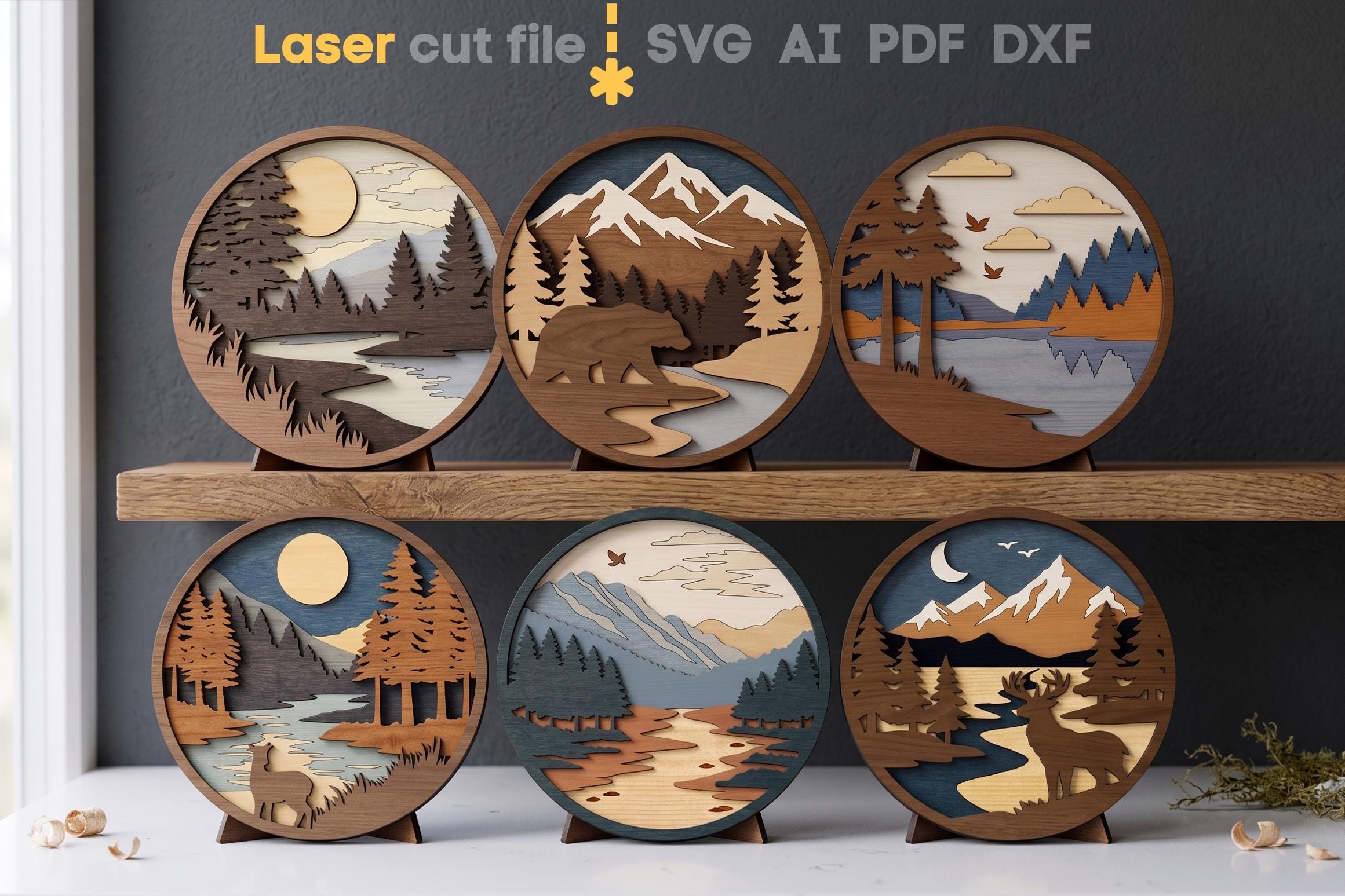 Forest Sign Dxf File Nature SVG Bundle. Laser Cut File for Glowforge, Mountains Camping ...
