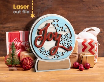 Bola de nieve SVG. Archivo de corte láser para Glowforge Cricut, letrero de alegría con copo de nieve para decoración del hogar de Navidad, Svg Dxf Ai Pdf Cdr, DESCARGA INSTANTÁNEA
