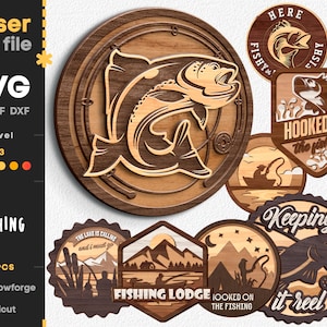 Fishing SVG Bundle. Laser cut file for Glowforge Cricut, Fish Rod Boat Father Club River, Svg Dxf Ai Pdf Cdr, INSTANT DOWNLOAD