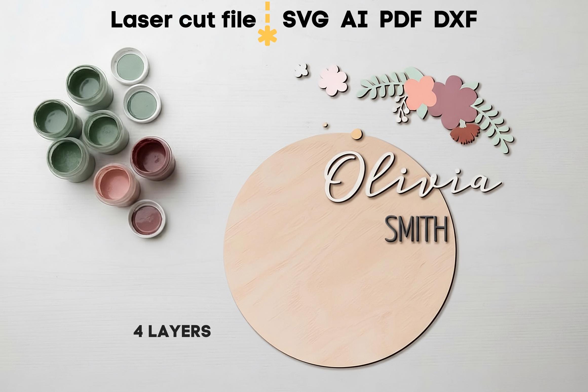 Flowers Baby Name Sign SVG. Laser Cut File for Glowforge, Boy Girl ...