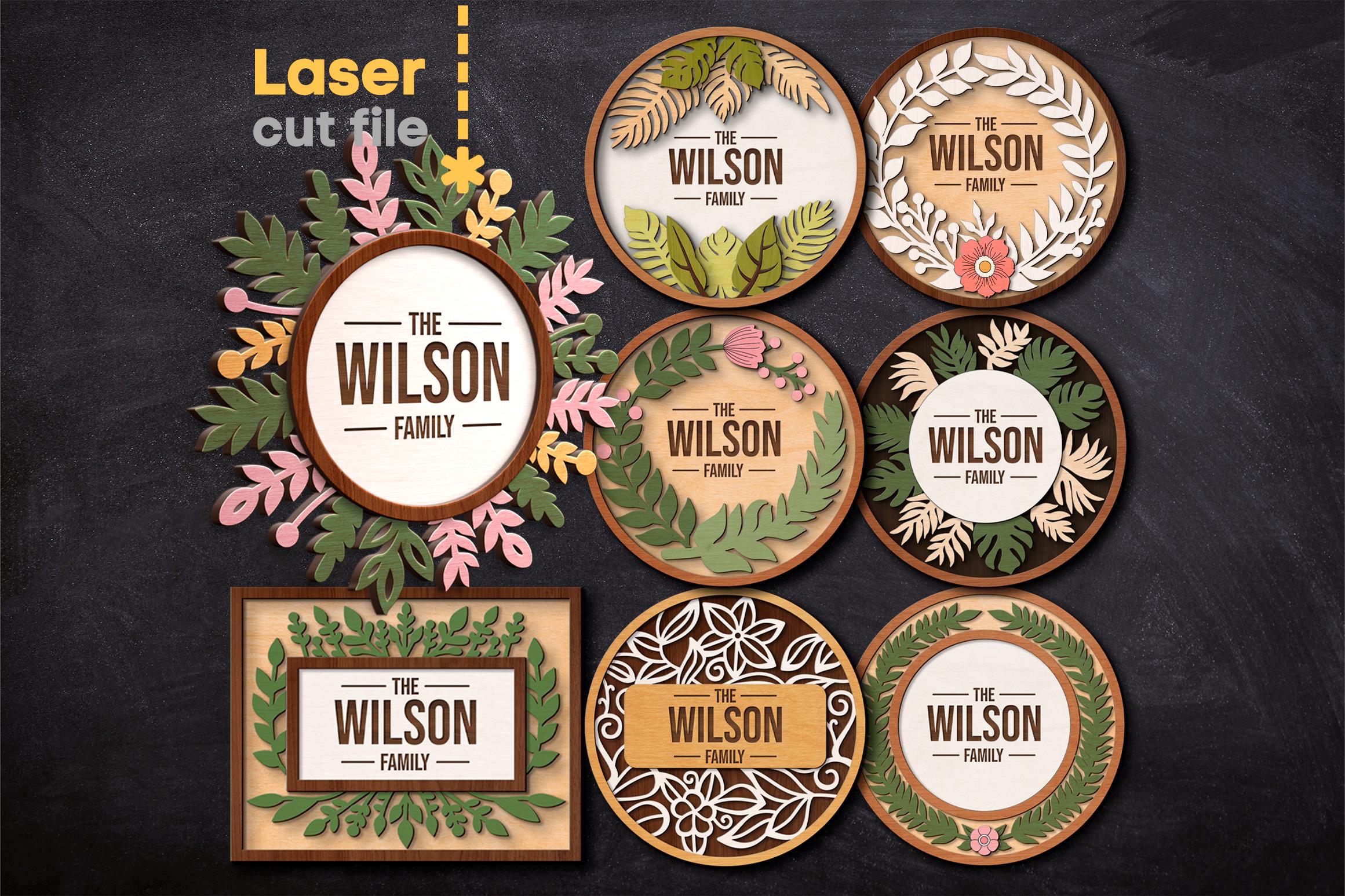 Family Name Sign SVG Bundle. Laser cut file for Glowforge, Plants Flowers Leaves Last Name Family Gift, Svg Dxf Ai Pdf Cdr, INSTANT DOWNLOAD