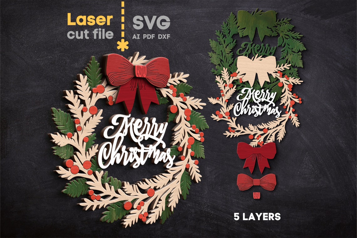 Merry Christmas Wreath SVG. Laser Cut File for Glowforge, Winter ...
