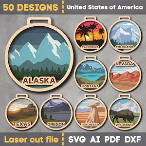 50 American States Bundle SVG. Laser cut file for Glowforge, Medals, Award, Painting round sign, USA, Svg Dxf Ai Pdf Cdr, Instant DOWNLOAD