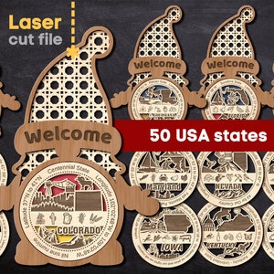 50 のアメリカの州バンドル SVG。Glowforge 用レーザーカット ファイル、メダル リワード プライズ アワード Gnome Svg Dxf Ai Pdf Cdr、即時ダウンロード
