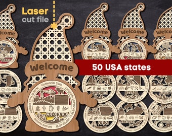 50 American States SVG Bundle. Laser cut file for Glowforge, USA Ornament, Medal, Gnome, Welcome Sign, Svg Dxf Ai Pdf Cdr, Instant DOWNLOAD