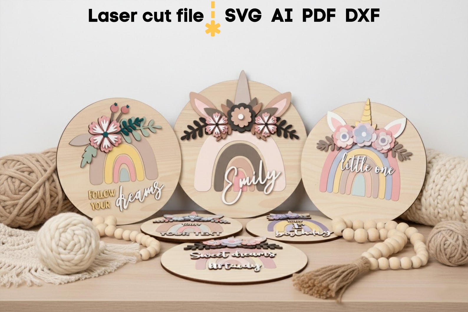 Baby Name Sign SVG Bundle. Laser Cut File for Glowforge, Rainbow ...