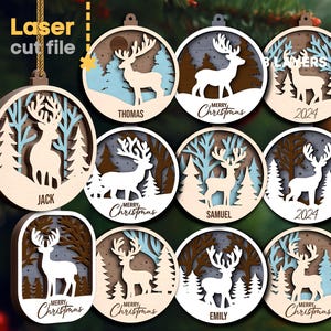 Merry Christmas Tree Toys SVG Bundle. Laser cut file for Glowforge, Deer Winter Forest Ball Name Ornament, Svg Dxf Ai Pdf, INSTANT DOWNLOAD