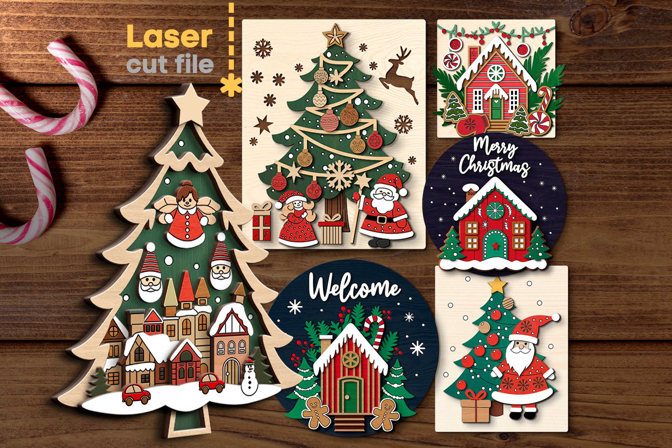 Merry Christmas SVG Bundle. Laser Cut File for Glowforge, Santa Winter ...