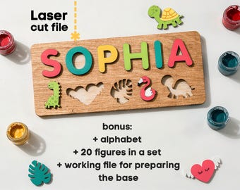 Baby Name Puzzle SVG Bundle. Laser cut file for Glowforge, Alphabet, Montessori, Toddler Toy, Animals, Svg Dxf Ai Pdf Cdr, INSTANT DOWNLOAD