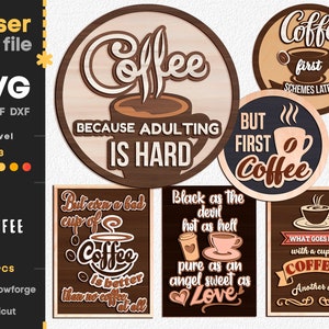 Insegna del caffè SVG Bundle. File tagliato al laser per Glowforge Cricut Coffee time Coffee Bar benvenuti Decor Svg Dxf Ai Pdf Cdr DOWNLOAD ISTANTANEO