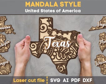 50 American States SVG Bundle. Laser cut file for Glowforge, Cricut, Mandala, USA Map, State Outlines, Svg Dxf Ai Pdf Cdr, Instant DOWNLOAD
