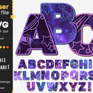 Ruimte Alfabet SVG. Lasergesneden bestand voor Glowforge Cricut, planeten Brieven Natuur Letter Monogrammen Swirls Svg Dxf Ai Pdf CDR INSTANT DOWNLOAD