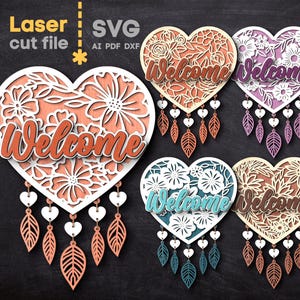 Pacchetto SVG di San Valentino. File tagliato al laser per Glowforge, Dream Catcher Love Heart Welcome Door Hanger, Svg Dxf Ai Pdf Cdr, DOWNLOAD IMMEDIATO