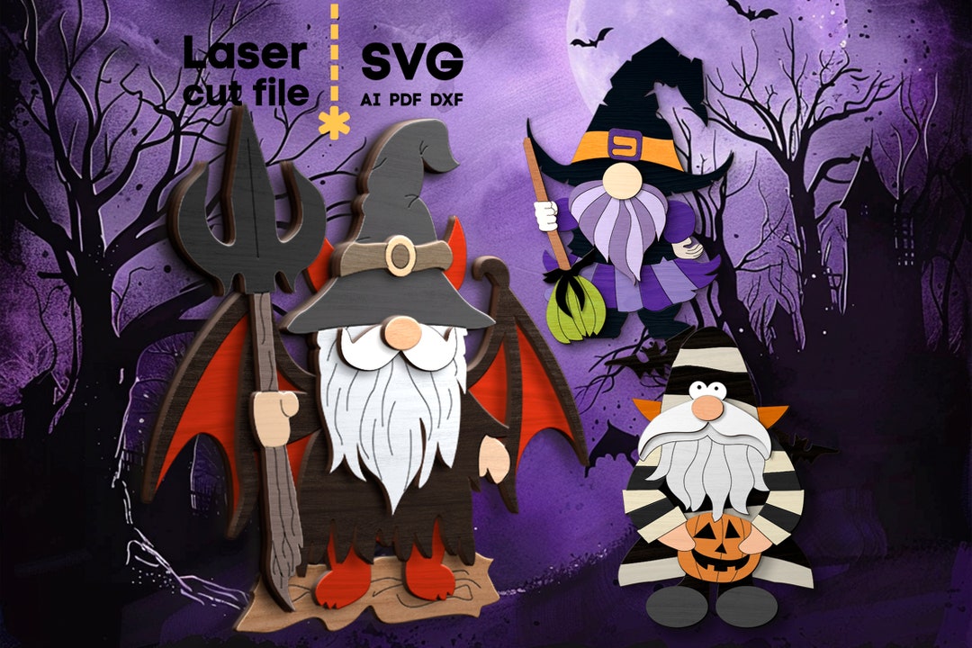 Halloween Gnome SVG Bundle. Laser Cut File for Glowforge, Pumpkin Scary ...