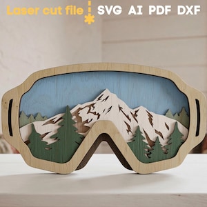 Ski Mask SVG. Laser cut file for Glowforge, Snowboard Glasses Mountains Alpine Nature Forest Goggles, Svg Dxf Ai Pdf Cdr, INSTANT DOWNLOAD