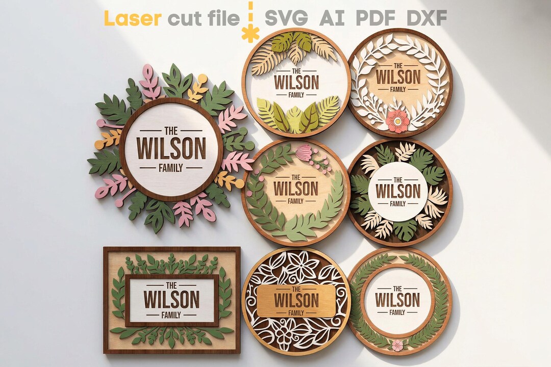Family Name Sign SVG Bundle. Laser Cut File for Glowforge, Plants ...