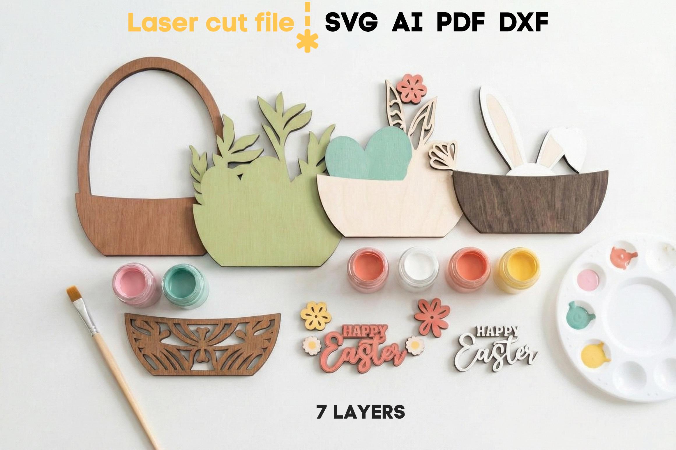 Easter Basket SVG. Laser Cut File for Glowforge, Rabbit Spring Flowers ...
