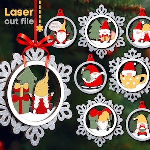 Christmas Tree Toys SVG Bundle. Laser cut file for Glowforge, Gnome Christmas Present Santa Hat Ornament, Svg Dxf Ai Pdf, INSTANT DOWNLOAD