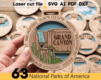 63 USA National Parks SVG Bundle. Laser cut file for Glowforge, Nature Medals Grand Canyon Hot Springs Svg Dxf Ai Pdf Cdr, Instant DOWNLOAD