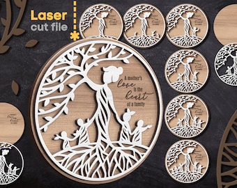 Mother Tree SVG Bundle. Laser cut file for Glowforge Cricut, Mother&#39;s Day svg Mom Mum Svg, Layered Tree Svg Dxf Ai Pdf Cdr, INSTANT DOWNLOAD