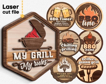 BBQ Svg Bundle Laser cut file for Glowforge Cricut. Grill Cooking Gift for Father Bbq cooking meat Svg Dxf Ai Pdf Cdr INSTANT DOWNLOAD