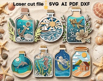 Sea Bottles SVG Bundle. Laser cut file for Glowforge, Ocean Fish Dolphin Sea Horse Anchor Ship Mermaid, Svg Dxf Ai Pdf Cdr, INSTANT DOWNLOAD