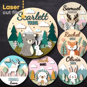 Forest Animal Baby Naam Teken SVG Bundel. Lasergesneden bestand voor Glowforge, Fox Bear Hare Set kwekerij Decor, Svg Dxf Ai Pdf Cdr, INSTANT DOWNLOAD
