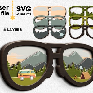 Segno di occhiali SVG. File di taglio laser per Glowforge Cricut, Mountains Camping Nature Svg Dxf Ai Pdf Cdr DOWNLOAD IMMEDIATO