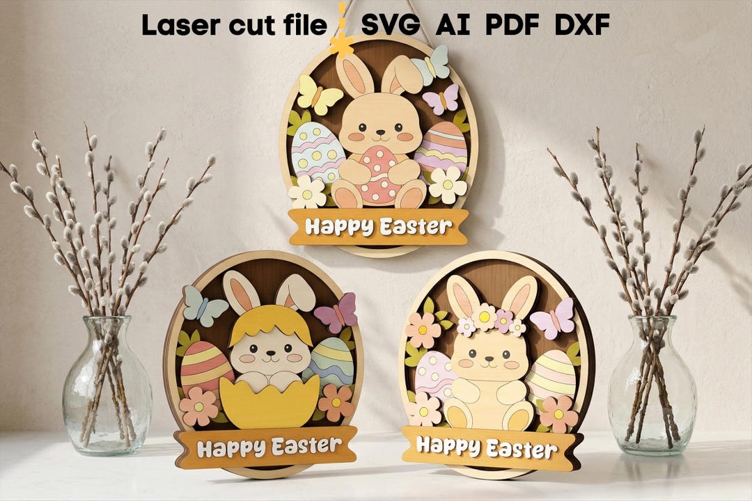 Happy Easter SVG Bundle. Laser Cut File for Glowforge, Bunny Eggs ...