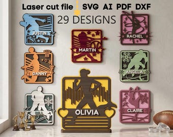 Ensemble SVG Sport. Fichier découpé au laser pour Glowforge, Cricut, nom Baseball Hockey Golf Jogging Football signe, Svg Dxf Ai Pdf Cdr TÉLÉCHARGEMENT IMMÉDIAT