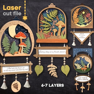 Ensemble SVG de citations murales. Fichier découpé au laser pour Glowforge, pendentif Nature Panno champignon fougère Leave Night Svg Dxf Ai Pdf Cdr TÉLÉCHARGEMENT IMMÉDIAT