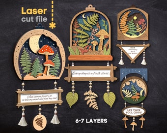 Ensemble SVG de citations murales. Fichier découpé au laser pour Glowforge, pendentif Nature Panno champignon fougère Leave Night Svg Dxf Ai Pdf Cdr TÉLÉCHARGEMENT IMMÉDIAT