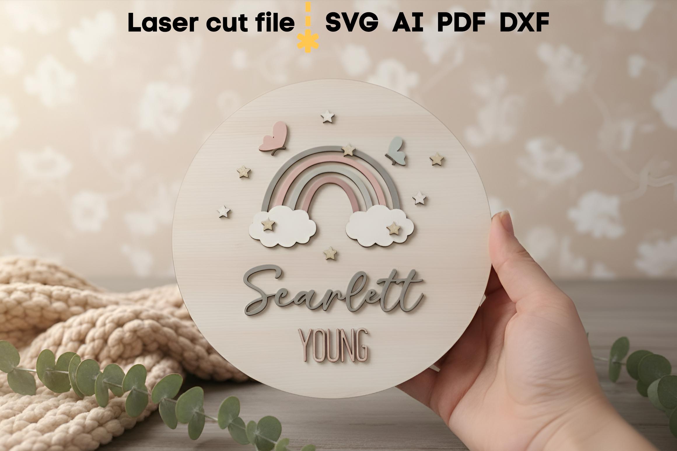 Rainbow Baby Name Sign SVG. Laser Cut File for Glowforge, Boy Girl ...