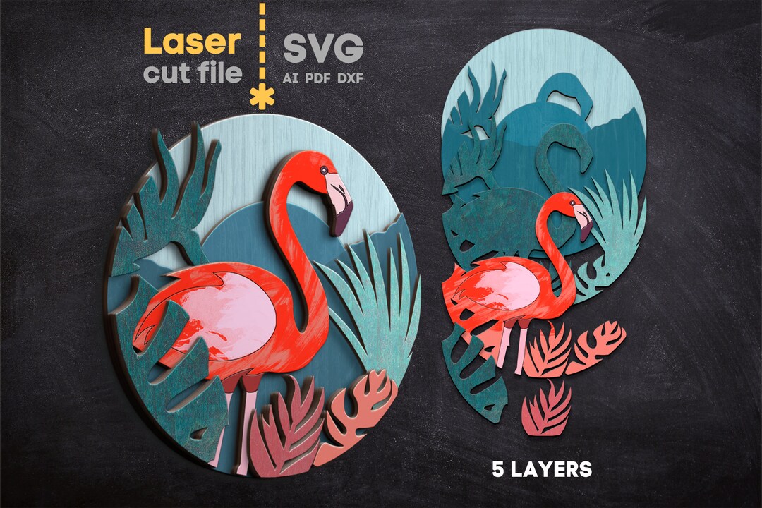 Flamingo SVG. Laser Cut File for Glowforge, Jungle, Tropical Leaves ...