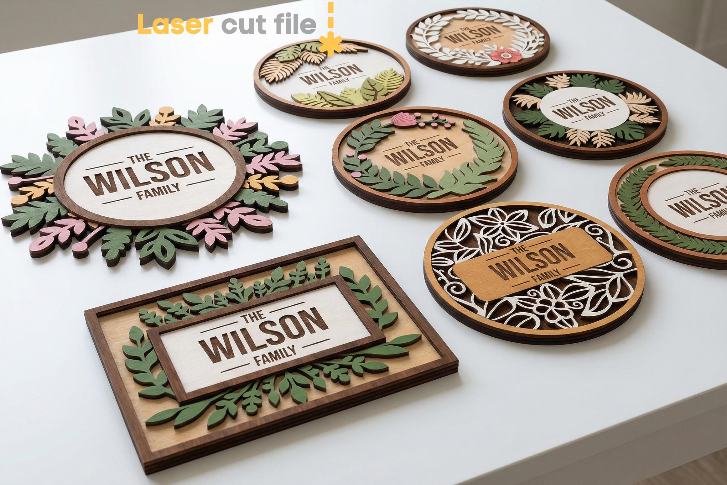 Family Name Sign SVG Bundle. Laser Cut File for Glowforge, Plants ...