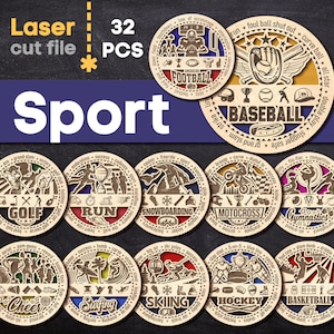 Sport SVG Bundle Laser cut file for Glowforge Monogram Baseball Hockey Stadium Ornament Sign Medal Award Svg Dxf Ai Pdf Cdr INSTANT DOWNLOAD