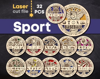 Sport SVG Bundle Laser cut file for Glowforge Monogram Baseball Hockey Stadium Ornament Sign Medal Award Svg Dxf Ai Pdf Cdr INSTANT DOWNLOAD