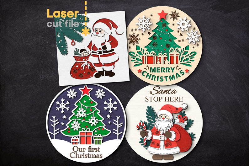 Merry Christmas SVG Bundle. Laser Cut File for Glowforge, Santa Present ...