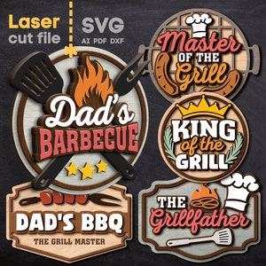 Dad's BBQ Svg Bundle Laser cut file for Glowforge. King of the Grill master Cooking Gift for Father Svg Dxf Ai Pdf Cdr INSTANT DOWNLOAD