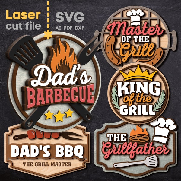 Dad's BBQ Bundle Laser cut Datei für Glowforge. King of the Grill Meister Koch Geschenk für Vater SVG Dxf Ai Pdf Cdr SOFORTIGER DOWNLOAD